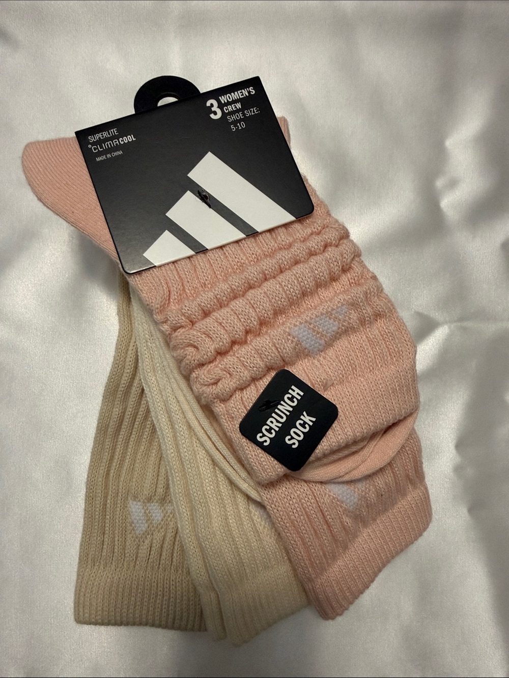 adidas Women's Scrunch Crew Socks - Pink & Cream (3 Pack)